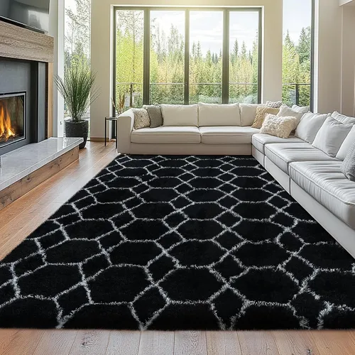 Miniatura 15 de Topmaxcs Alfombra de Área de Pelo Largo Negro para Dormitorio: 8x10 Alfombras de Área de Pelo Largo Esponjosas para Sala de Estar- Alfombras