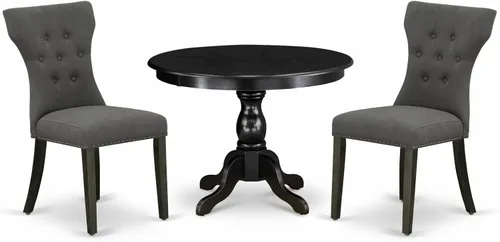 Miniatura 14 de East West Furniture HBGA5-AWA-03 - Juego de mesa de comedor de 5 piezas para 4 personas, incluye una mesa de cocina redonda con pedestal y 4 sillas