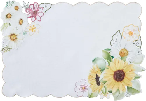 Miniatura 4 de Newbridge Juego de 4 manteles individuales bordados con girasoles amarillos y margaritas, sin arrugas, resistentes a las manchas, para interiores
