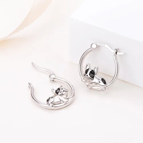 Miniatura 4 de Aretes de plata de ley con diseño de conejo, mantarraya, tortuga, rana, cobaya, bulldog francés, joyería de animales, regalo de cumpleaños