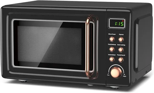 Miniatura 10 de Microondas retro Moccha, microondas compacto de 0.7 pies cúbicos, hornos de microondas de 700 vatios para encimera con 5 niveles de potencia