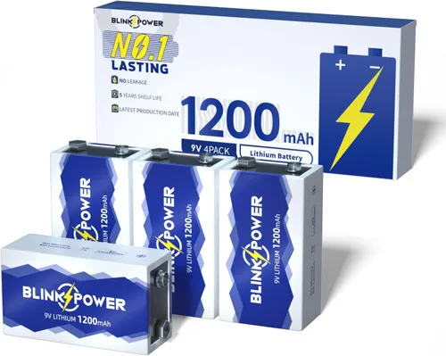 Miniatura 7 de Blinkspower Paquete de 2 baterías de litio de 9 V, batería de 9 voltios de 1200 mAh, batería de 9 V de larga duración para detectores, no recargable