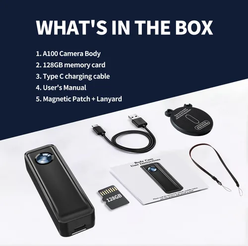 Miniatura 10 de Cámara Corporal de 128 GB, Videocámara de Acción 4K 30FPS, Cámara Deportiva Manos Libres con Clip Trasero Magnético, Mini Cámara Corporal POV que
