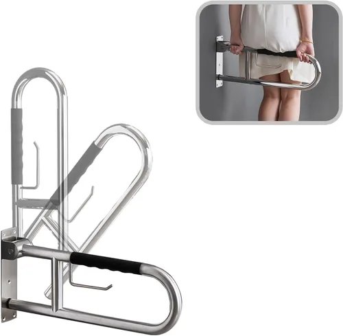 Miniatura 5 de Barra de agarre para inodoro de 23.5 pulgadas, barra de agarre plegable con soporte para papel, barras de agarre antideslizantes moleteadas