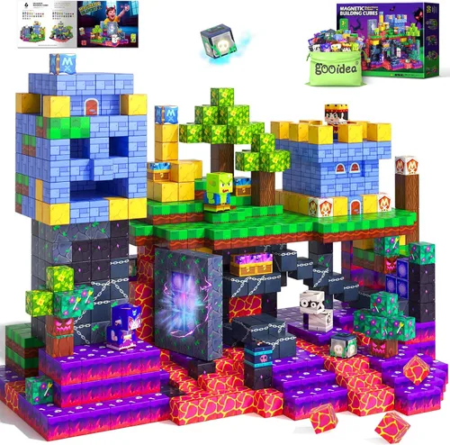 Miniatura 10 de 150 Bloques Magnéticos – Juego de Construcción de Minas Magnéticas, Juego de Construcciones STEM, Aventura en la Selva, Cubos Apilables Sensoriales