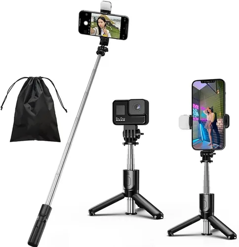 Miniatura 10 de Trípode para selfie, soporte de trípode 4 en 1 con control remoto inalámbrico desmontable, soporte para teléfono inteligente compatible con iPhone