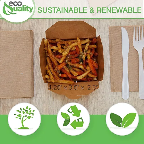 Miniatura 3 de EcoQuality Cajas de papel kraft marrón para llevar de 45 onzas, recipientes resistentes a la grasa para microondas, contenedores para llevar