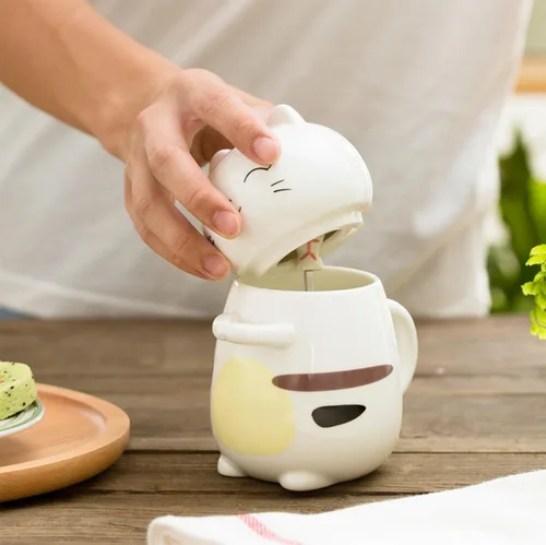 Miniatura 3 de Disoza Taza de Gato con Tapa Regalo de Gato Taza de Té de Cerámica con Cuchara Taza de Té de Café 400 ML Taza de Navidad Regalo de Cumpleaños