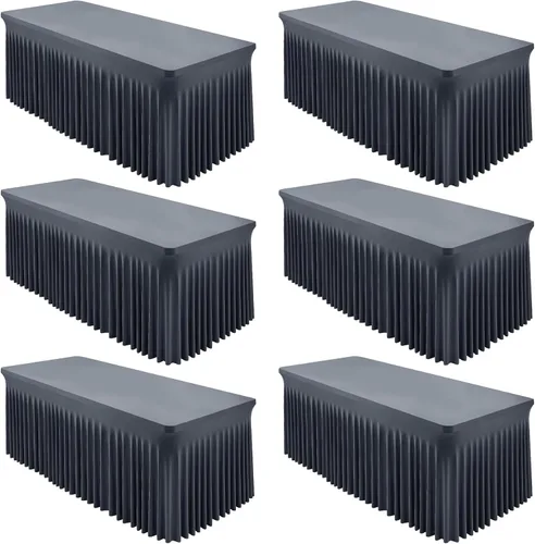 Miniatura 24 de Paquete de 2 manteles color azul bebé para mesa rectangular de 4 pies, manteles de elastano elásticos de 4 pies, falda blanca rectangular para baby
