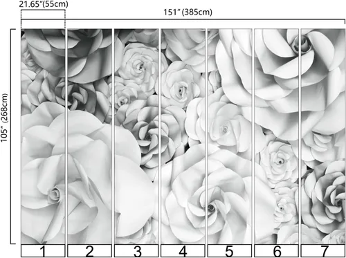 Miniatura 4 de Bormia Mural de pared con rosas blancas 3D, papel tapiz gris y blanco para decoración de dormitorio de niñas y sala de estar 022
