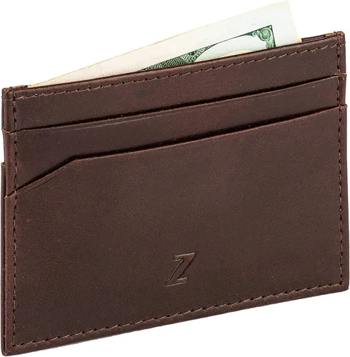 Miniatura 4 de Cartera delgada de piel auténtica con protección RFID, Marrón