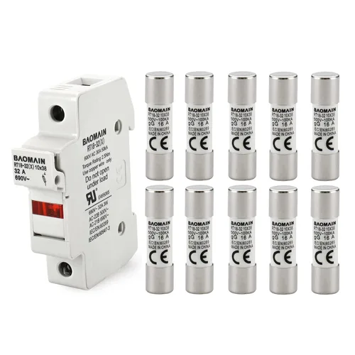Miniatura 19 de Baomain Base portafusibles RT18-32 con fusibles de cerámica de 10x1A (0.394x1.496 in) - Montaje en riel DIN de 1 polo, indicador LED, certificado CE