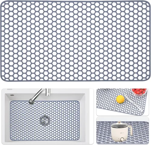 Miniatura 48 de Bestjing Tapete de silicona para fregadero - Protectores para fregadero de cocina con drenaje central, accesorio de rejilla de cocina de 26" x 14