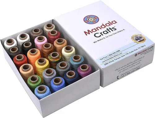 Miniatura 8 de Mandala Crafts Hilo encerado plano de 24 colores surtidos para costura de cuero, 55 x 24 yardas, hilo de poliéster 150D 0.031 in para cueros