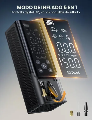 Miniatura 5 de Lamicall Inflador portátil de neumáticos de automóvil, compresor de aire [150 PSI] [4 veces más rápido], bomba de aire inalámbrica para automóvil