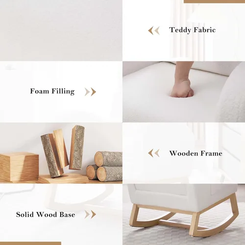 Miniatura 6 de Mecedora de lactancia de 40 pulgadas, sillas de guardería con reposapiés ajustable, respaldo alto, sillón tapizado con bolsillos laterales, mecedora