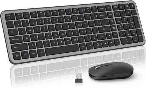 Miniatura 10 de Teclado y mouse inalámbricos, teclado de computadora plano delgado de tamaño completo y mouse óptico silencioso de 2400 DPI con dongle de 2.4 GHz
