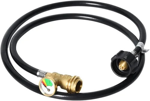 GasSaf Manguera de Extensión de Tanque de Propano de 5 Pies con Medidor - Detector de Fugas Adecuado para Parrilla a Gas, Calentadores y Todos los