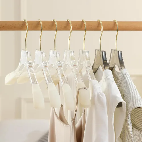 Miniatura 4 de Besser - Perchas acrílicas de lujo de 15 pulgadas, paquete de 6 perchas acrílicas doradas con hombros anchos para abrigo, perchas antideslizantes