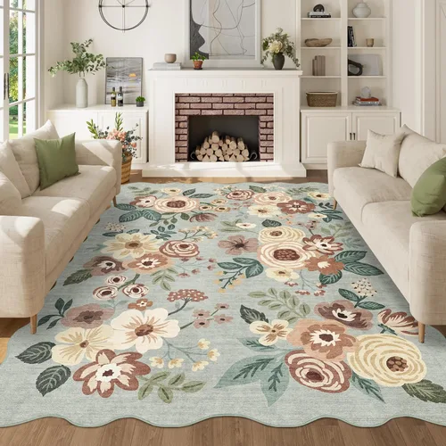 Miniatura 148 de DUKINO Alfombra de área de 6 x 9 pies, alfombra floral para sala de estar, ligera, antideslizante, lavable, alfombra de interior de pelo bajo
