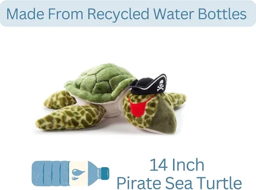 Miniatura 7 de The Petting Zoo Peluche de tortuga marina, regalos para niños, animales pirata, tortuga marina pirata, juguete de peluche de 14 pulgadas