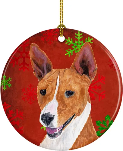 Miniatura 118 de Caroline's Treasures Bulldog English - Copos de nieve rojos y verdes, adorno de cerámica de Navidad, decoración colgante para el hogar, Navidad