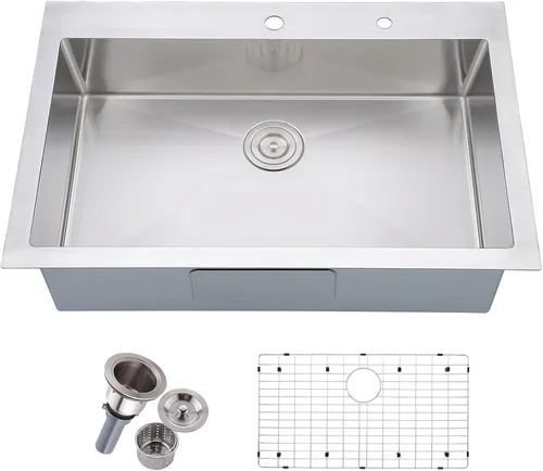 Miniatura 7 de Friho - Fregadero de barra de 15x15 pulgadas, fregadero de cocina pequeño de montaje superior, fregadero de 16 calibre hecho a mano de acero
