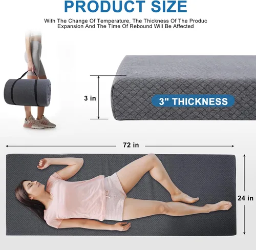 Miniatura 4 de Extra Thick Memory Foam Camping Mattress - 72" x 24" Portable Sleeping Pad for Adults, Folding Camping Bed Mat, Lightweight Cot Mattress Topper for