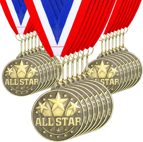 Miniatura 15 de Quelay 30 piezas Medallas de premio de 2" al por mayor, medallas ganadoras de oro con cintas para el cuello, medallas de trofeo de metal, premio
