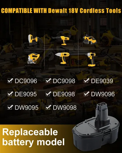 Miniatura 3 de Paquete de 2 baterías de repuesto de 4.5 Ah 18V para Dewalt DC9096 DC9099 DC9098 DW9095 DW9096 y cargador dual DC9320 compatible con cargador