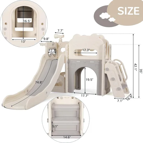 Miniatura 2 de Arlopu Juego de toboganes 8 en 1 para niños, tobogán de bebé para interiores y exteriores con aro de baloncesto, telescopio y espacio de Blanco