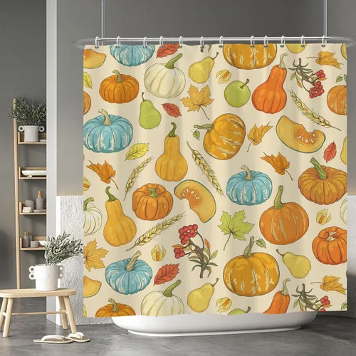 Miniatura 76 de Cortina de ducha de fantasma y gato negro para niños, 36 x 72 pulgadas, espeluznante y bonita, cortina de baño de Halloween con 6 ganchos, cortina