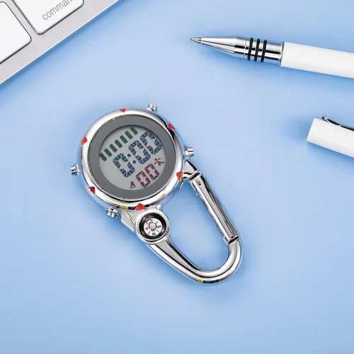 Miniatura 7 de Clip de brújula digital relojes de hombre blanco y negro, mosquetón impermeable con reloj despertador