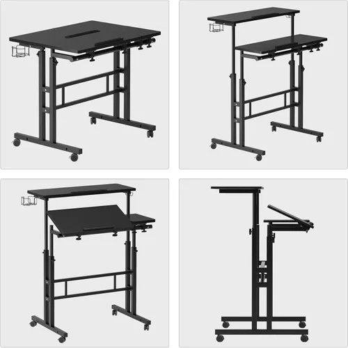 Miniatura 6 de DlandHome Escritorio de altura ajustable con soporte para tazas, escritorio portátil para laptop, 31.5 pulgadas, negro