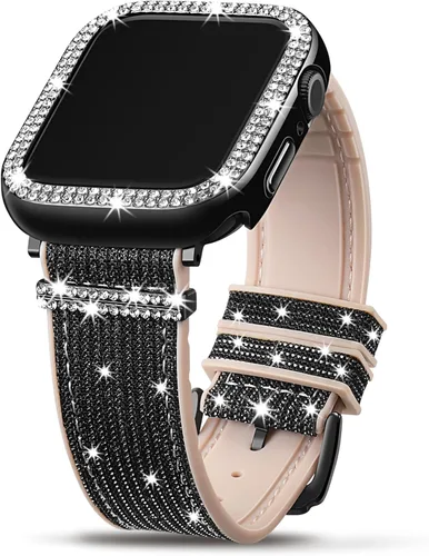 Miniatura 13 de Bling Silicone Bands Compatible For Apple Watch Band 38mm 40mm 41mm 42mm 44mm 45mm 46mm With Diamond Case, Soft Silicone Strap Color Changes with