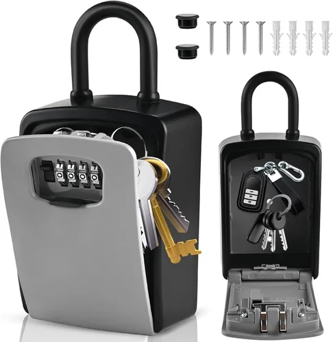 Miniatura 8 de Caja de bloqueo de llave grande, 4.5 x 3.7 x 1.5 pulgadas, impermeable, combinación Kirsite para llaves al aire libre, caja de bloqueo de llave