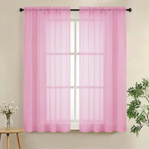 Miniatura 38 de LIVEKID Cortinas traslúcidas negras de cocina de 36 pulgadas de largo, cortinas cortas filtrantes de luz, 2 paneles de gasa aireada, texturizadas