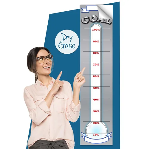 Miniatura 7 de Termómetro de objetivos de recaudación de fondos, 11 x 48 pulgadas, reutilizable, rastreador de objetivos de borrado en seco, ideal para escuelas