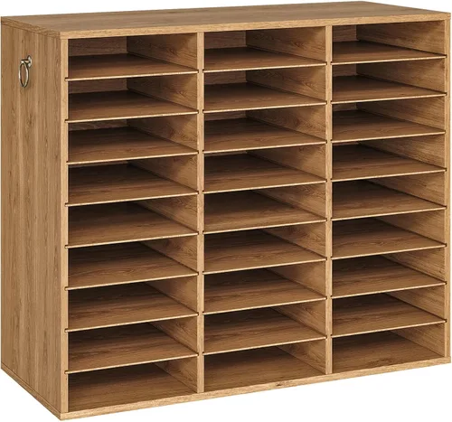 Miniatura 12 de HOOBRO Organizador de literatura, 36 compartimentos, organizador de correo de madera, clasificador de literatura de encimera con estantes ajustables
