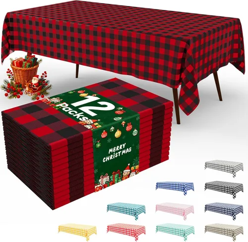 Miniatura 34 de misaya 3 paquetes de manteles desechables de búfalo, mantel de plástico impermeable de 54 x 72 pulgadas, manteles rectangulares a cuadros caqui