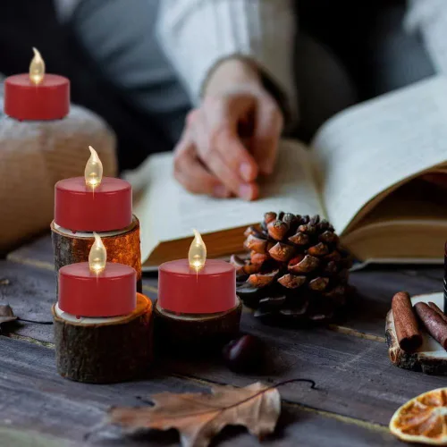 Miniatura 4 de Velas de Té Sin Llama Paquete de 24 Velas LED Votivas Eléctricas que Funcionan con Batería Velas Falsas Parpadeo Realista y Más de 200 Horas de Rojo