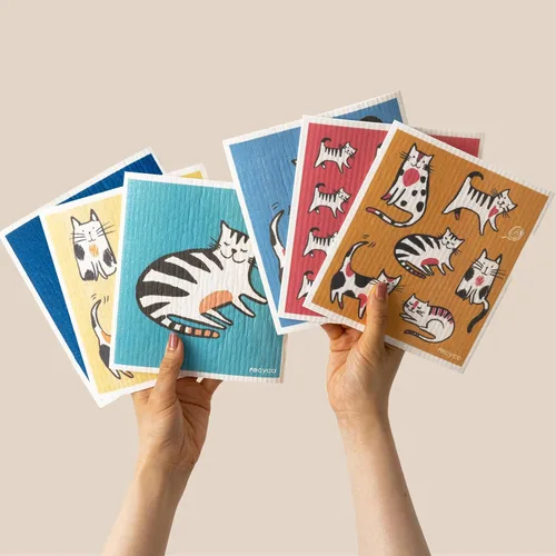 Miniatura 37 de RECYCO Paños suecos para cocina Paquete de 5 trapos geométricos lavables Toallas de papel de limpieza reutilizables de celulosa Paño