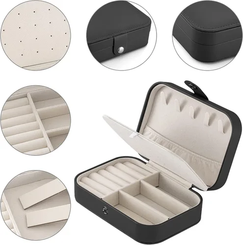 Miniatura 3 de Oyydecor Joyero portátil pequeño de 2 capas organizador de joyas de viaje de piel sintética para anillos collares aretes pulseras regalo de San