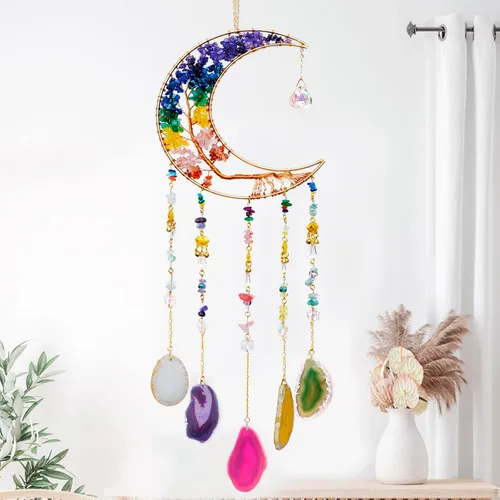 Miniatura 7 de Campanillas de viento de luna con árbol de cristal hecho a mano para decoración de pared del hogar, decoración de pared de dormitorio, decoración