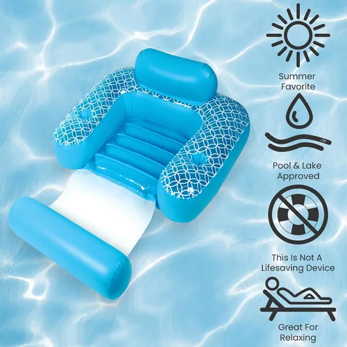 Miniatura 6 de Silla inflable de piscina Shangri-La azul y blanco con portavasos de 68.5 pulgadas