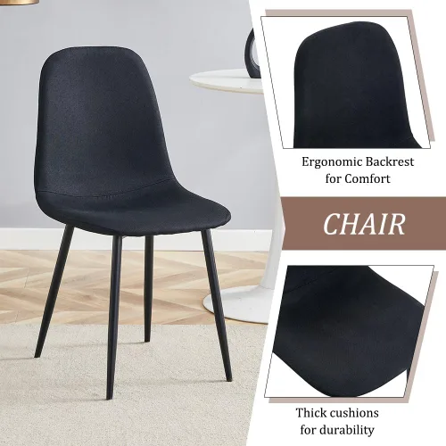 Miniatura 7 de Juego de 4 mesas de comedor redondas de 42 pulgadas para 4, sillas de mesa de cocina modernas, juego de 4 sillas tapizadas de madera con patas