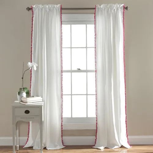 Miniatura 9 de Triangle Home Fashions - Panel de cortinas para vidrio con pompón para decoración de lujo