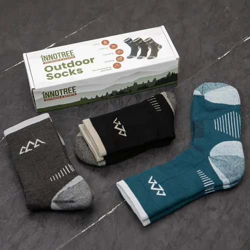 Miniatura 14 de innotree 3 Pack Men's Merino Wool Hiking Socks, Micro Crew Cushioned Hiking Walking Thermal Moisture Wicking Trekking Socks