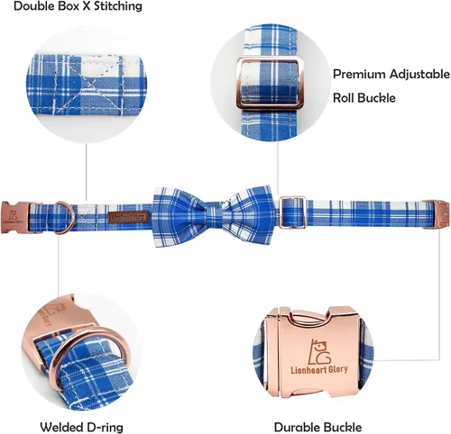 Miniatura 4 de Lionheart glory Collar de perro, Collar de perro para niños con corbatín azul ajustable, Collar con corbata para perros grandes Bandera
