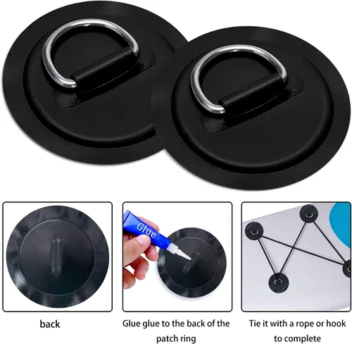 Miniatura 4 de TOBWOLF 6 Pack Stainless Steel D-Ring Patch for Inflatable Boat Kayak Dinghy SUP, D-Ring PVC Patch Stand-Up Paddleboard Canoe Rafting Accessories